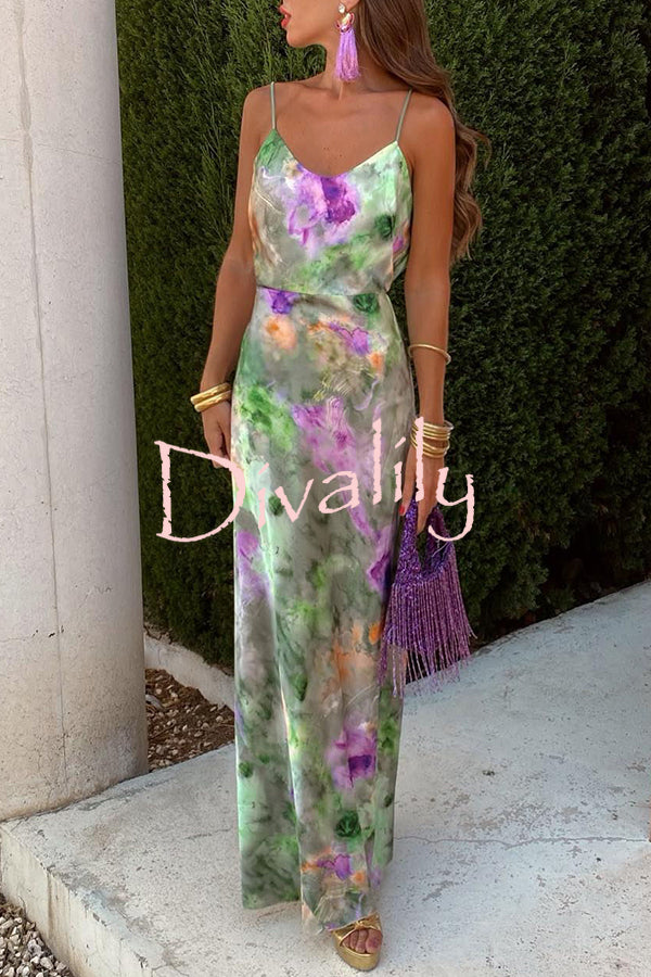 Expect The Best Tulle Tie-dye Print Maxi Dress with Removable Shawl