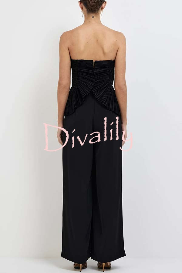 Show Exquisiteness Satin Pleated Heart-shaped Off Shoulder Halter Tank