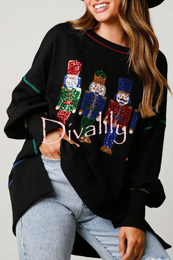 Adorable Nutcracker March Sequin Pullover Sweatshirt