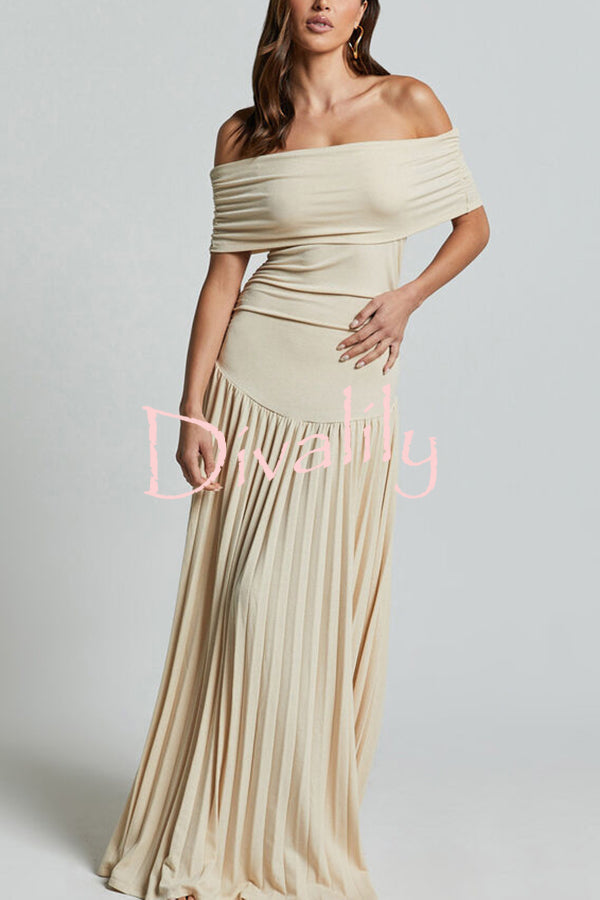 Sexy Off-shoulder Slim Fit Pleated Maxi Dress