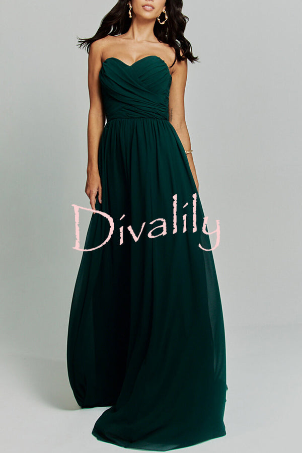 Romantic Party Chiffon Off Shoulder Sweetheart Neck Ruched Cape Maxi Dress