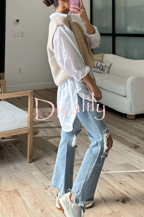 Solid Color V-neck Sleeveless Casual Loose Vest
