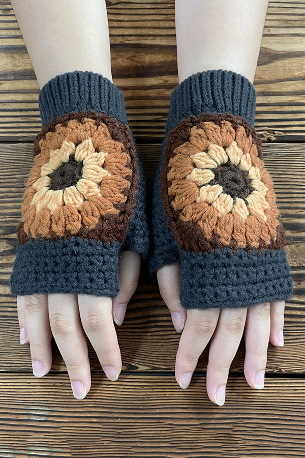 Knitted Sunflower Warm Half Finger Wool Gloves