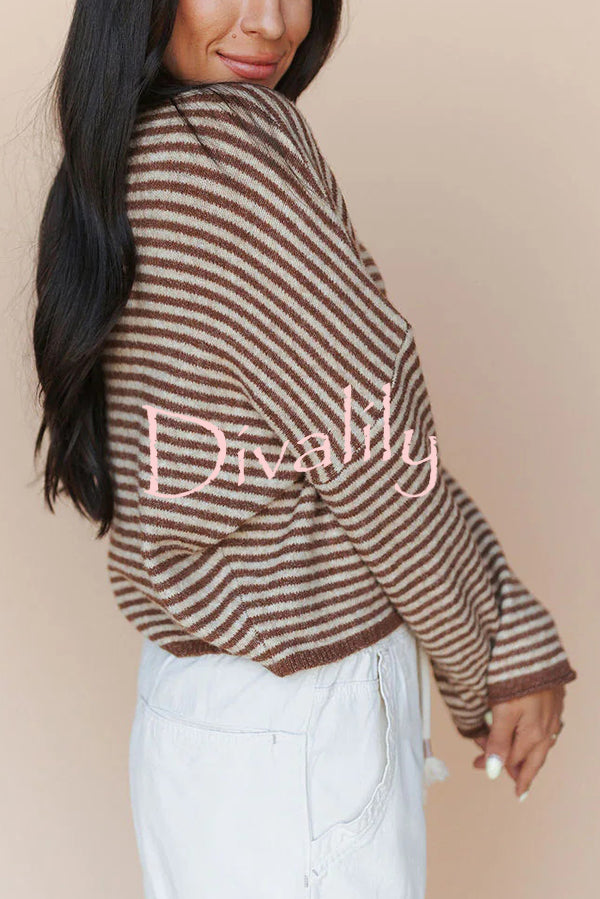 Fashionable Contrast Striped Casual Long-sleeved Knitted Cardigan