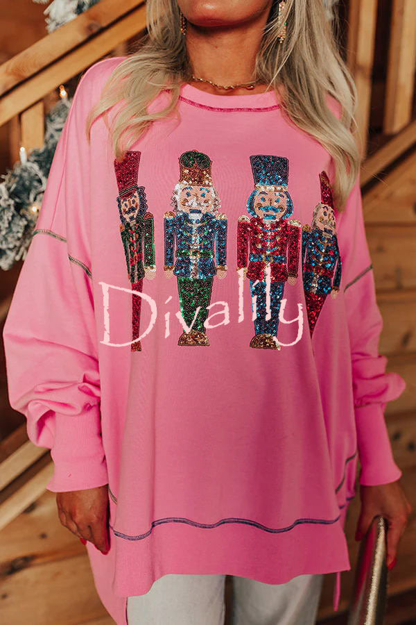 Adorable Nutcracker March Sequin Pullover Sweatshirt