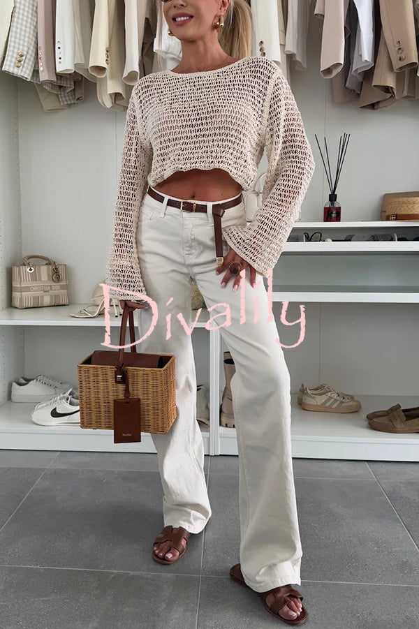 Fashion Knitted Hollow Long Sleeve Round Neck Holiday Cover Up