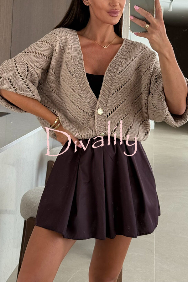 Fashion Hollow Knitted V-neck Button Loose Cardigan