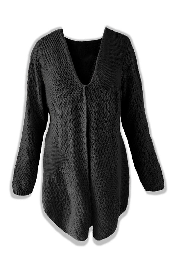 Solid Color Loose Long-sleeved Knitted Mid-length Cardigan