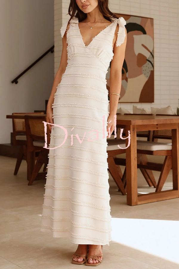 Solid Color V-neck Elegant Sling Lace Up Vacation Maxi Dress