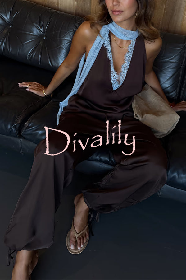 Sunday Social Satin Drawstring Elastic Waist Pocketed Loose Jogger Pants