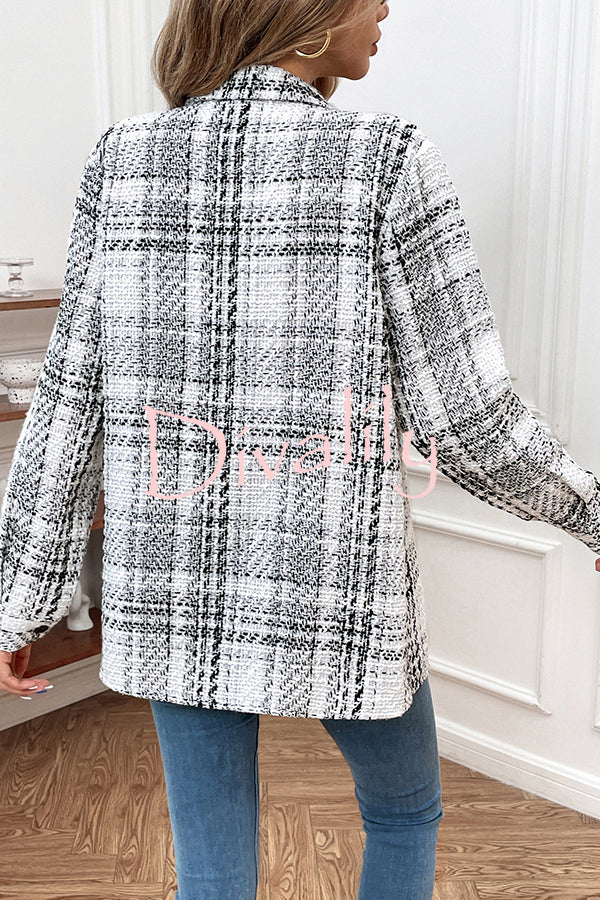 Start The Day Plaid Lapel Button Long Sleeve Pocketed Casual Coat