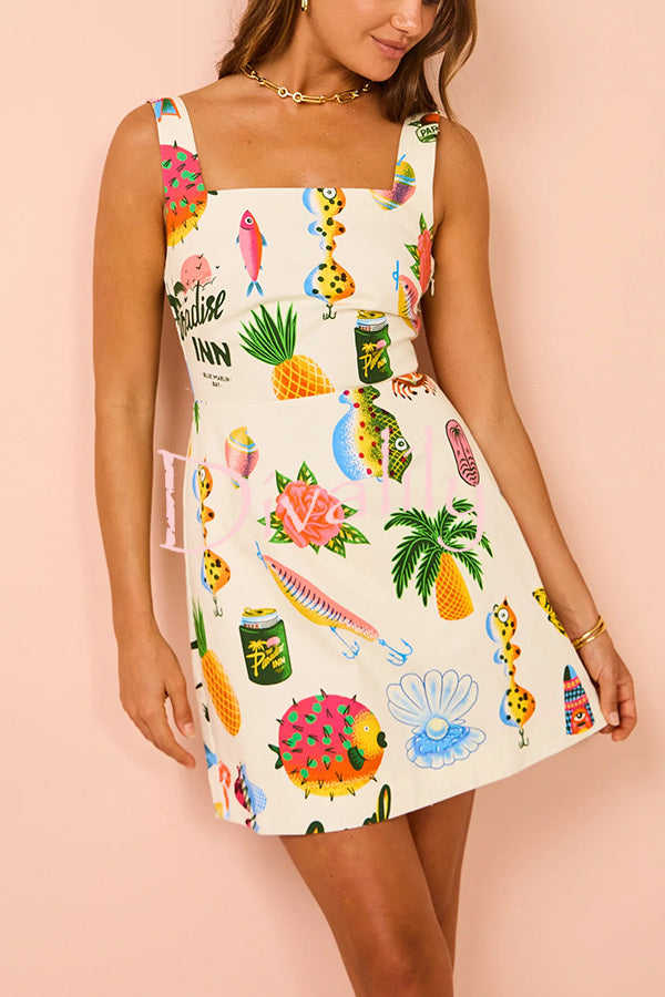 Summer Colorful Fruit Unique Print Tie-back Mini Dress