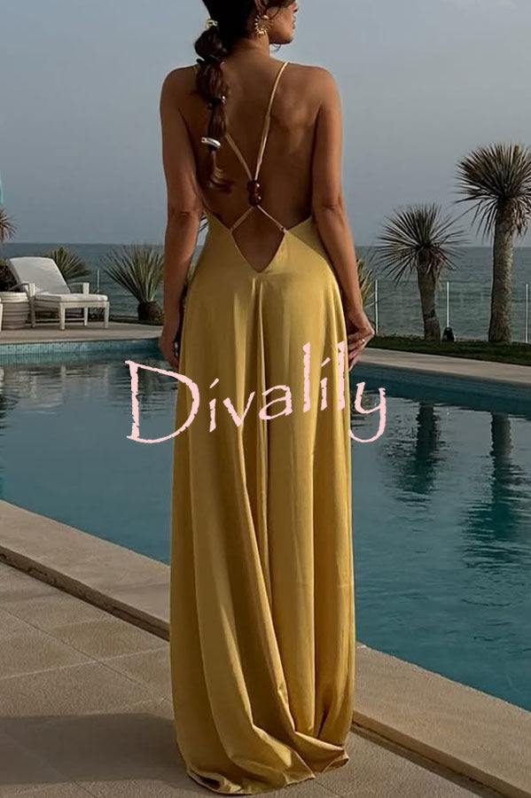 Golden Hour Plung V-neck Resin Beads Detail Backless Maxi Dress