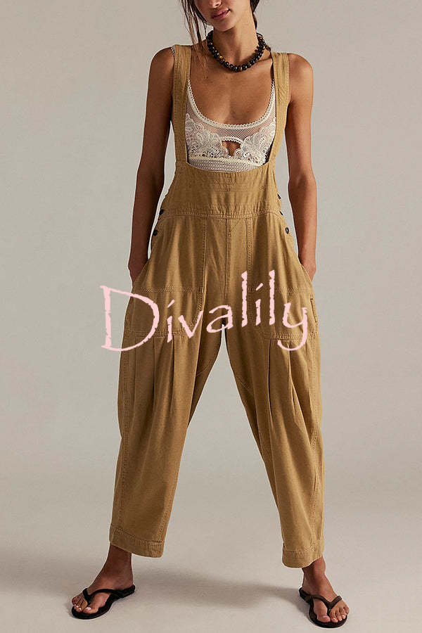 Fashionable Casual Side Pocket Button Loose Denim Overalls