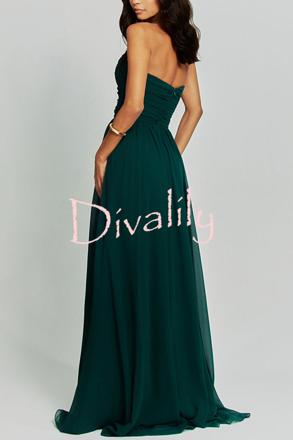 Romantic Party Chiffon Off Shoulder Sweetheart Neck Ruched Cape Maxi Dress