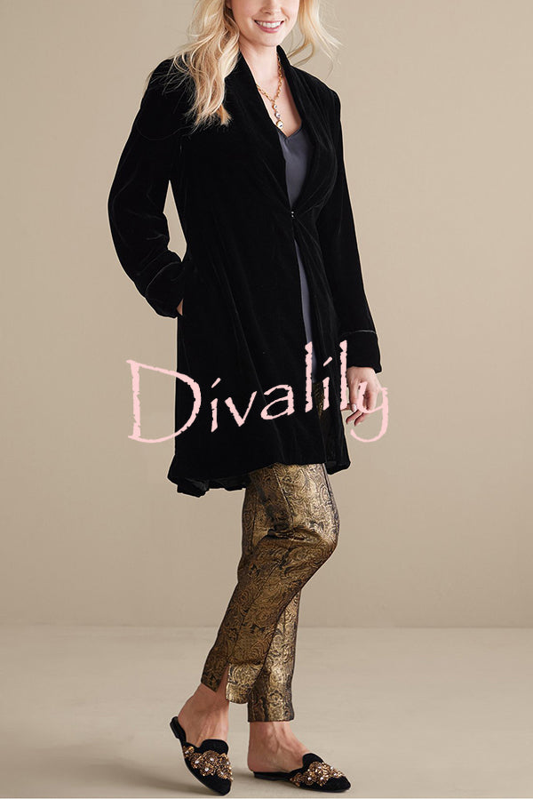 Solid Color Velvet Long-sleeved Loose Mid-length Coat