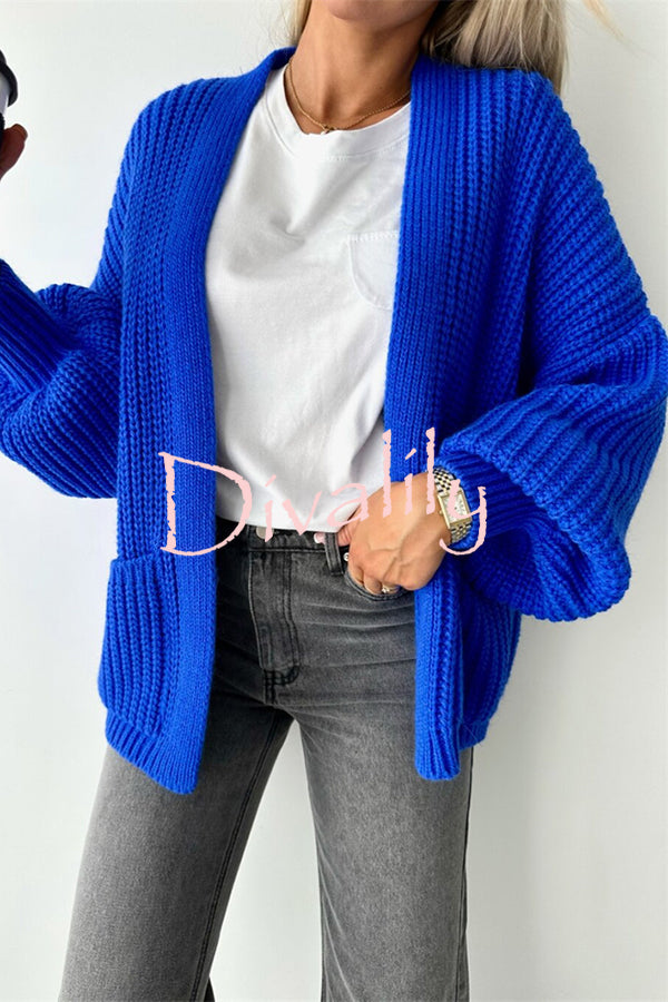 Solid Color V-neck Long-sleeved Casual Knitted Cardigan