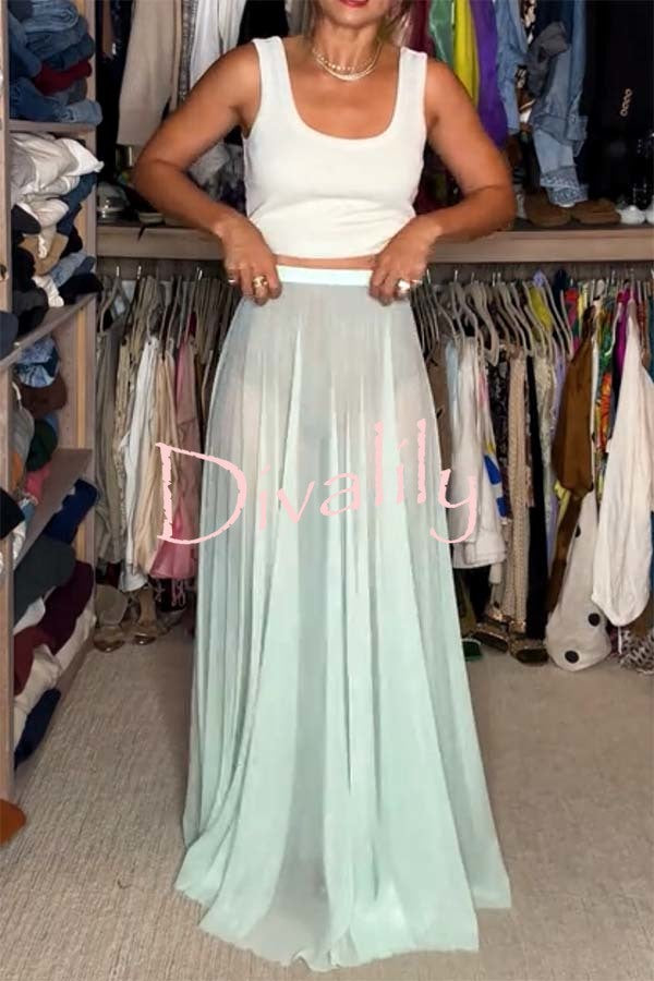 Tini Time Chiffon High Rise Zipper Waist A-line Maxi Skirt