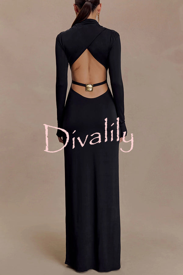 Sexy Backless Long-sleeved Stretch Slim-fit Maxi Dress