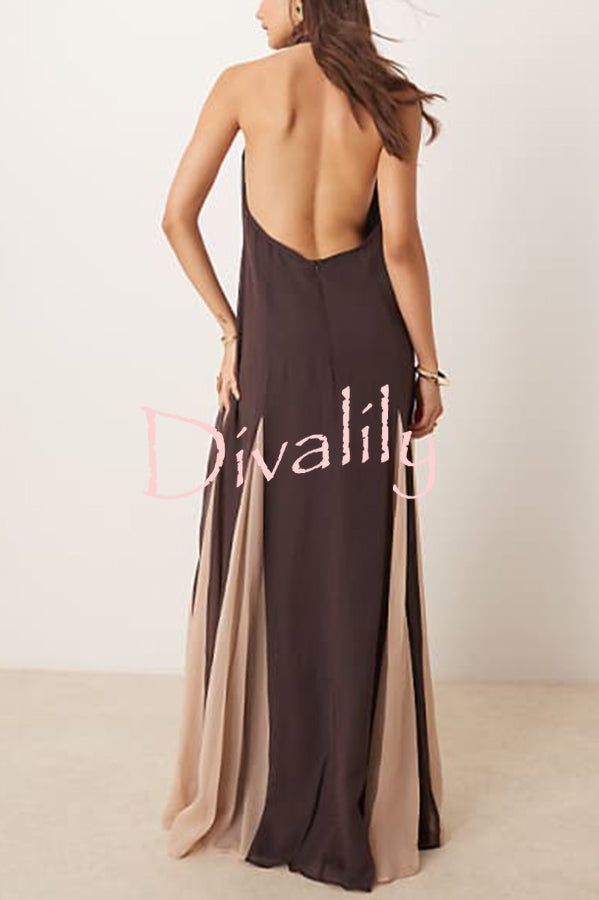 Fresh Horizons Panelled Tulle Halter A-line Maxi Dress