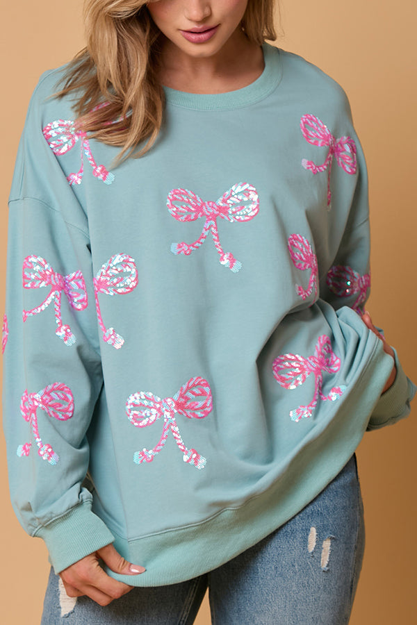 Christmas Bow Sequin Casual Loose Long-sleeved Sweatshirt