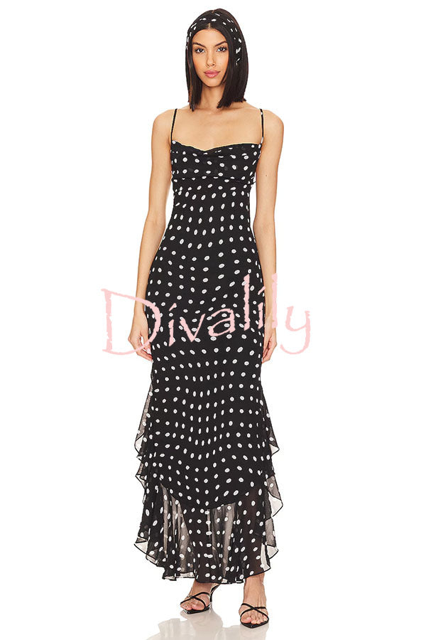 Kaylee Chiffon Polka Dot Ruffled Tiered Hem Scarf Maxi Dress
