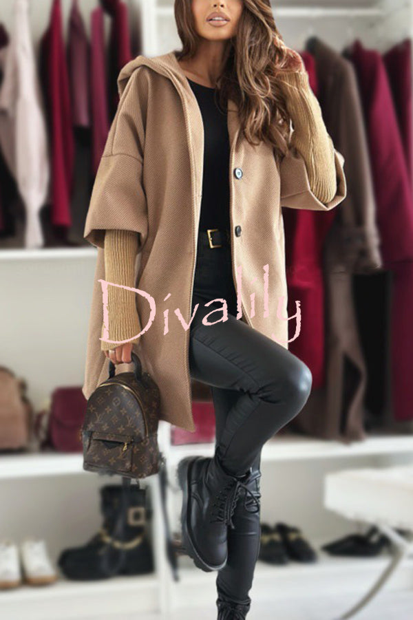 Solid Color Loose Pocket Hooded Long Sleeve Jacket