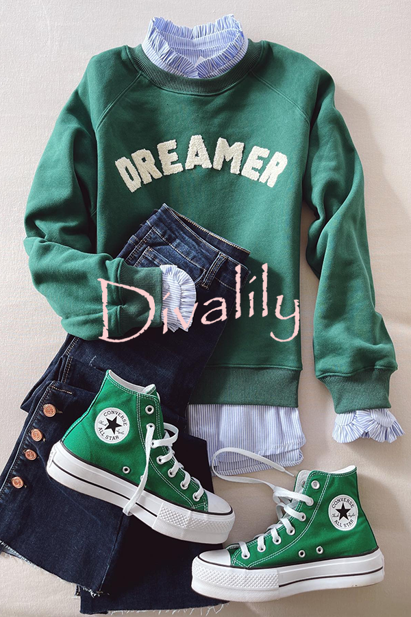 Daydreamer Letter Contrast Color Relaxed Loose Sweatshirt