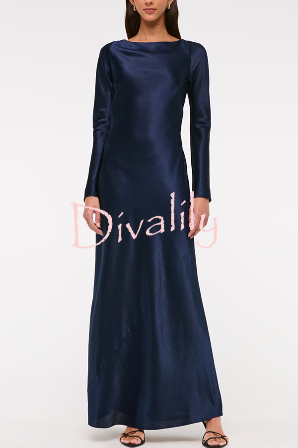 Eternal Event Satin Long Sleeve Cowl Back Slip Maxi Dress