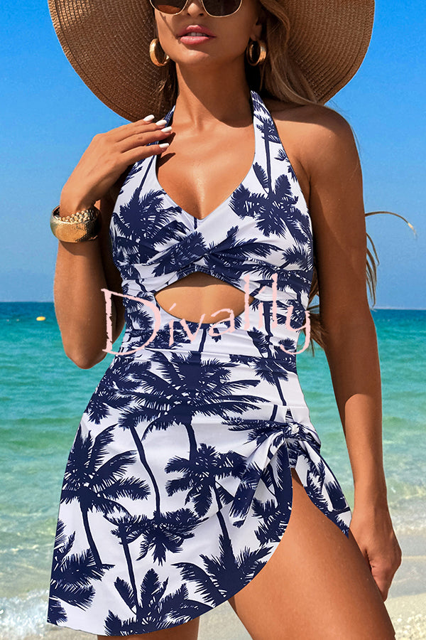 Fashionable Halterneck Waist Hollow Stretch One-piece Swimsuit