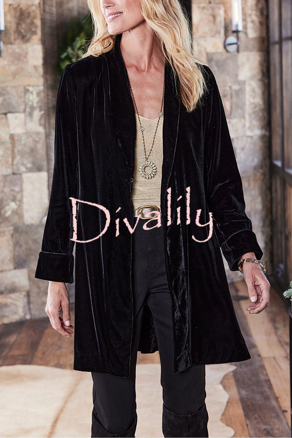 Solid Color Velvet Long-sleeved Loose Mid-length Coat