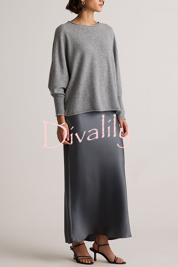 Soft and Warm Cashmere Knit Batwing Sleeve Relaxed Sweater