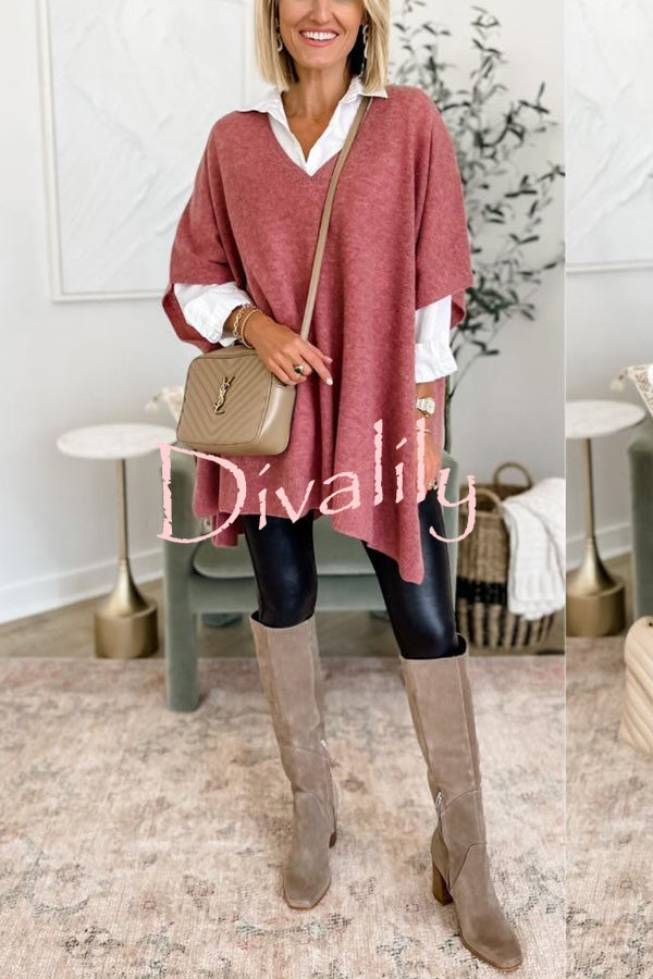 Super Comfortable and Versatile Knit Loose Poncho Sweater