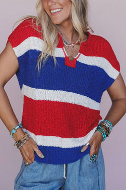 Independence Day Colorway Sleeveless Casual Knitted Sweater