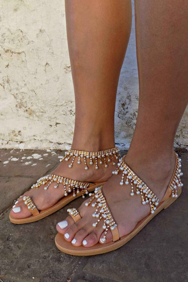 Handmade Pearl Beaded Flat Roman Sandals