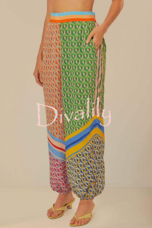 Brazil's Joyful Spirit Colorful Unique Print Elastic Waist Pocketed Loose Bloomer Pants