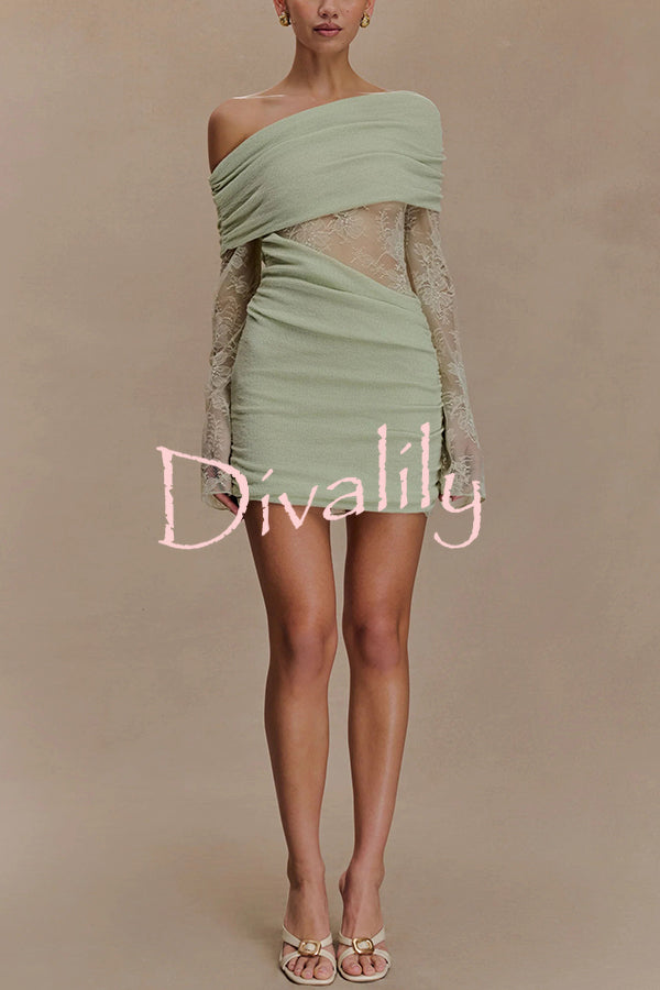 Fashion Lace Panel Long Sleeve Slim Fit Knit Mini Dress