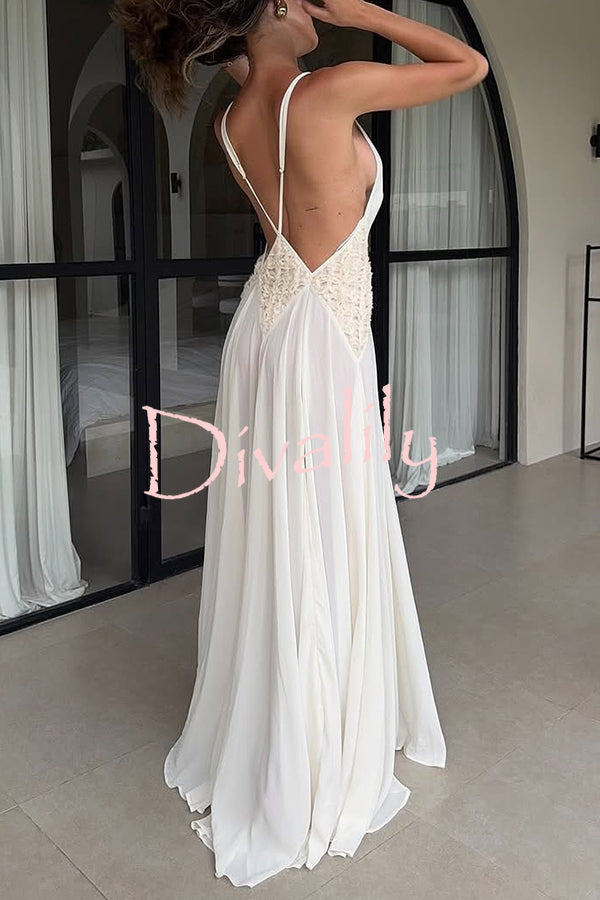 Venus By The Sea Tulle Lace Patchwork Backless Flowy Maxi Dress