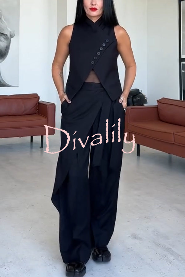Urban Charm Wrap Tie-up Elastic Waist Pocketed Wide Leg Pants