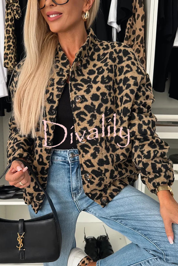 Leopard Print Loose Long-sleeved Pocket Casual Jacket