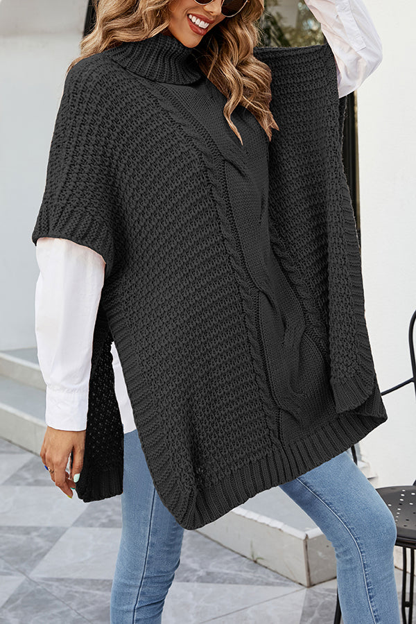 Solid Color Loose Turtleneck Shawl-style Knit Sweater