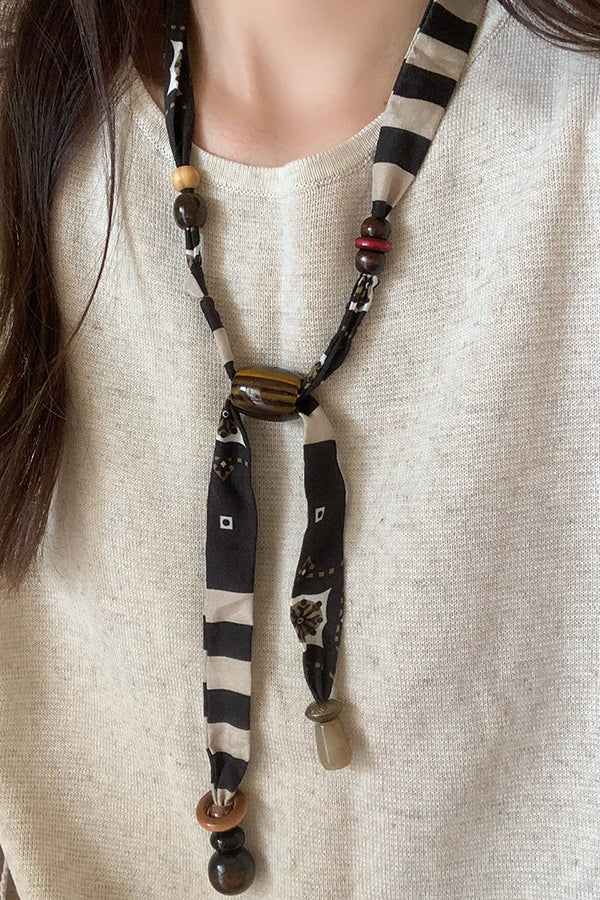Vintage Pull-out Silk Scarf Beaded Necklace