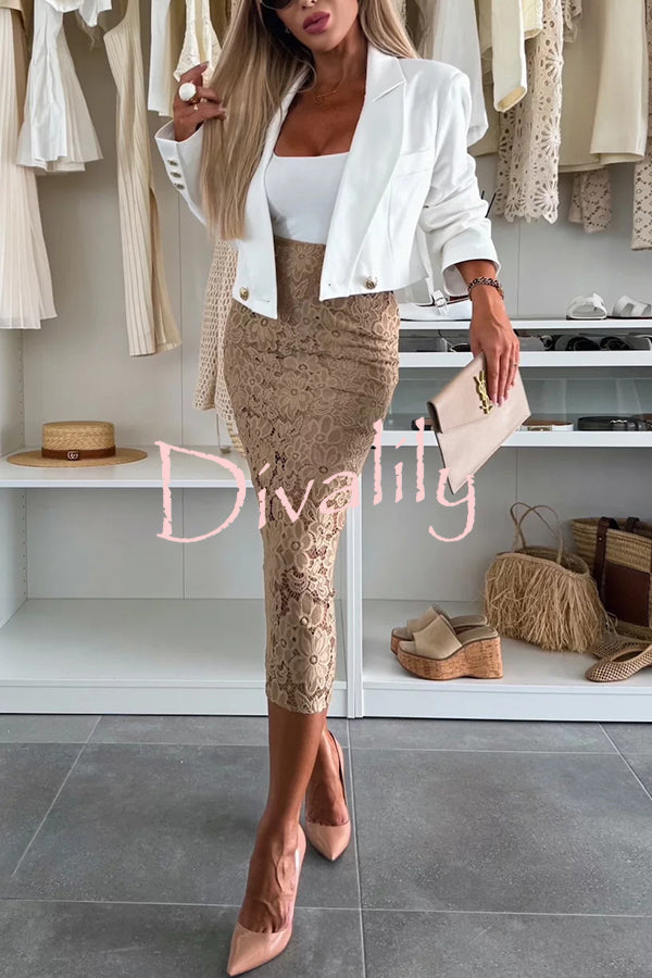 Ellien Solid Color Button Long Sleeve Crop Lapel Blazer