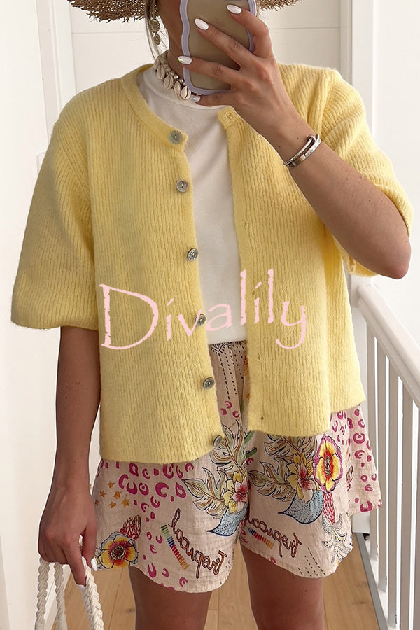 Solid Color Casual Buttoned Loose Knitted Cardigan