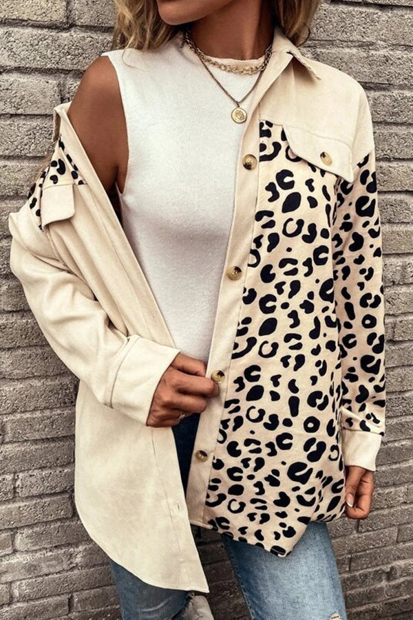 Leopard Print Single-breasted Mid-length Shirt Jacket