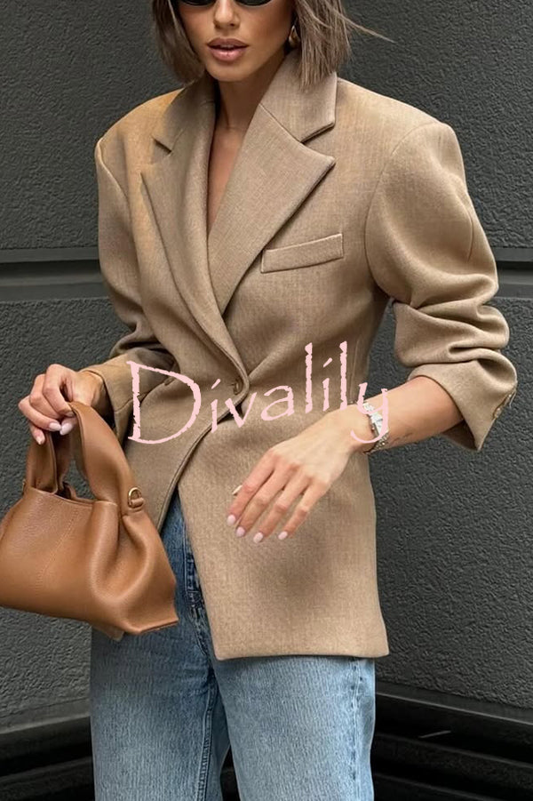 Solid Color Loose Lapel Long Sleeve Button Blazer