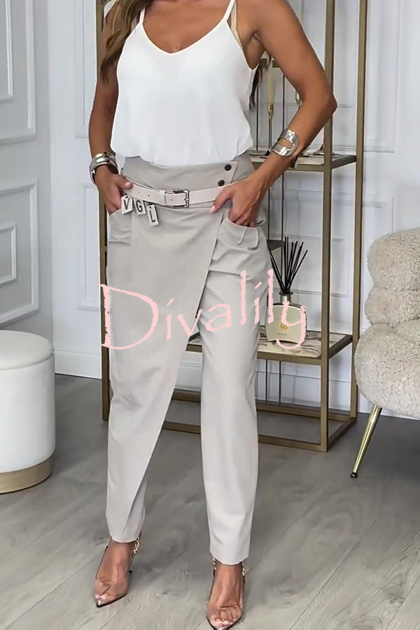 Busy As Usual High Rise Button Waist Pocket Tapered Pants