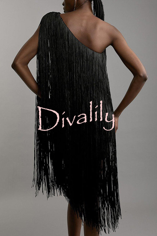 Fashion One-shoulder Slim-fit Elegant Tassel Mini Dress