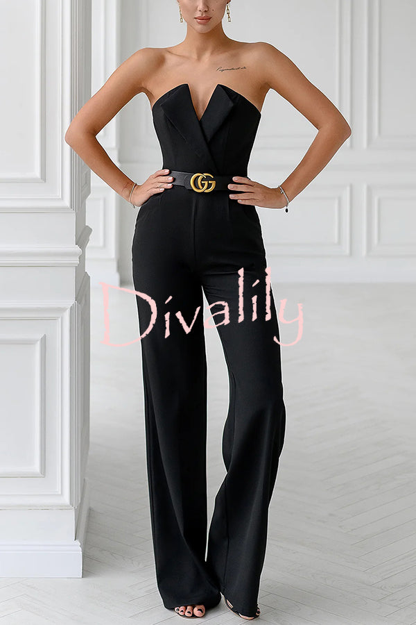 Tuxedo-style Off Shoulder Pocket Wide Leg Formal Jumpsuit