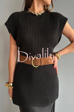 Solid Color Loose Sleeveless Casual Knitted Vest